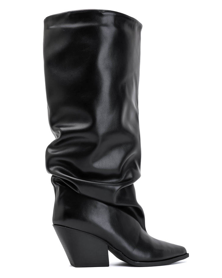 Slouch High Boots - Black PU