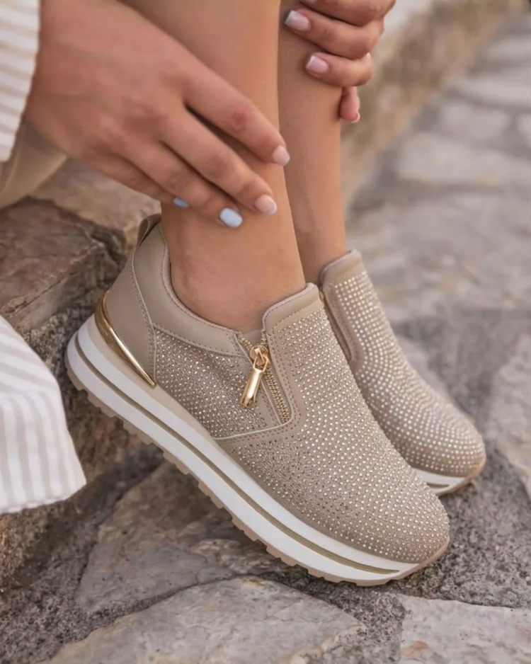 Glitter Zip Khaki Sneaker