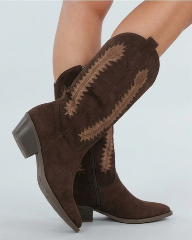 Cowboy Motif Boots - Brown