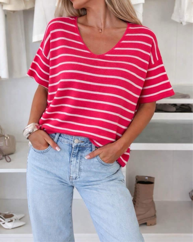 Oversized Stripe Shirt with V-neck