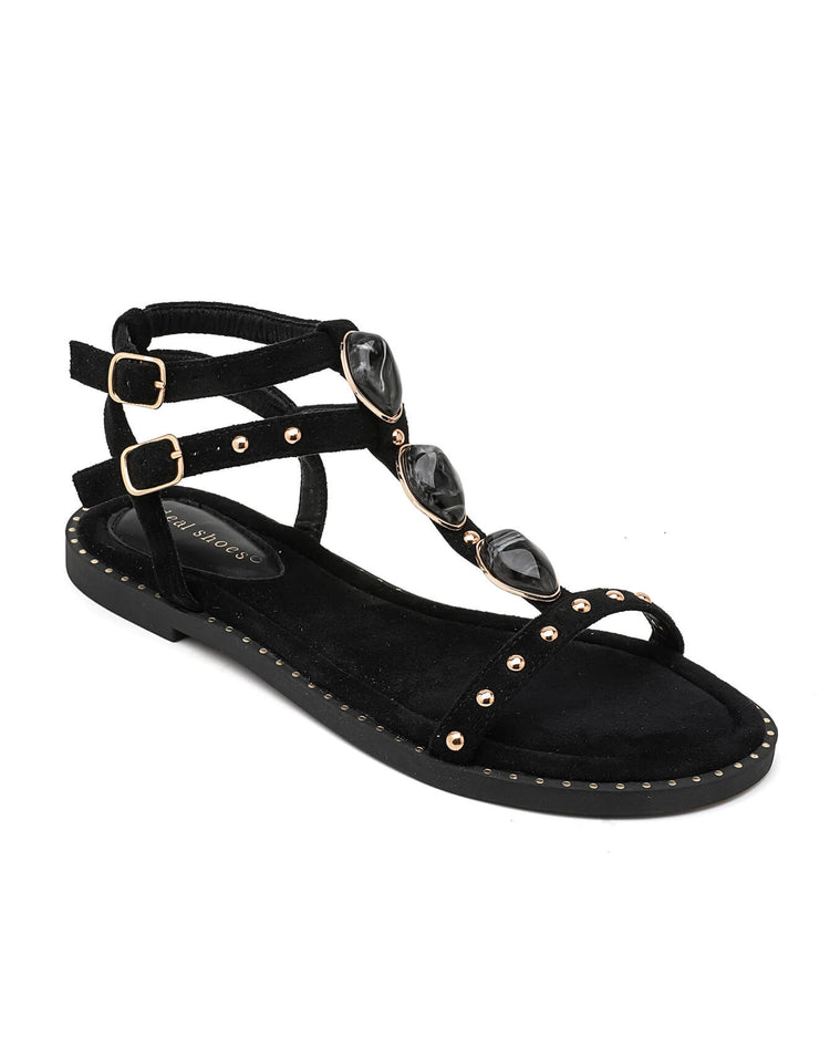 Triple Stone Black Sandal