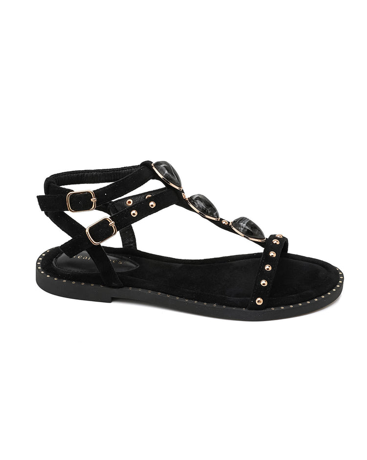 Triple Stone Black Sandal