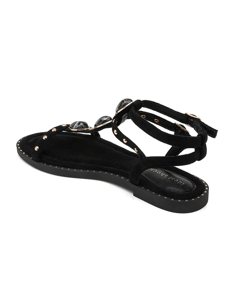 Triple Stone Black Sandal