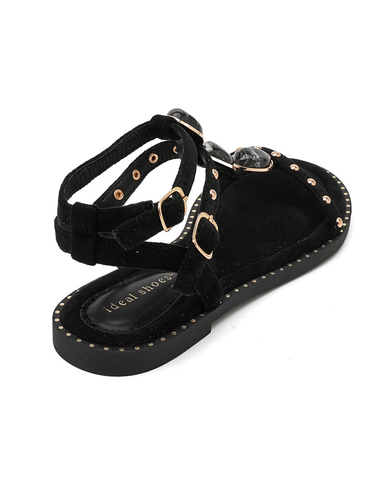 Triple Stone Black Sandal