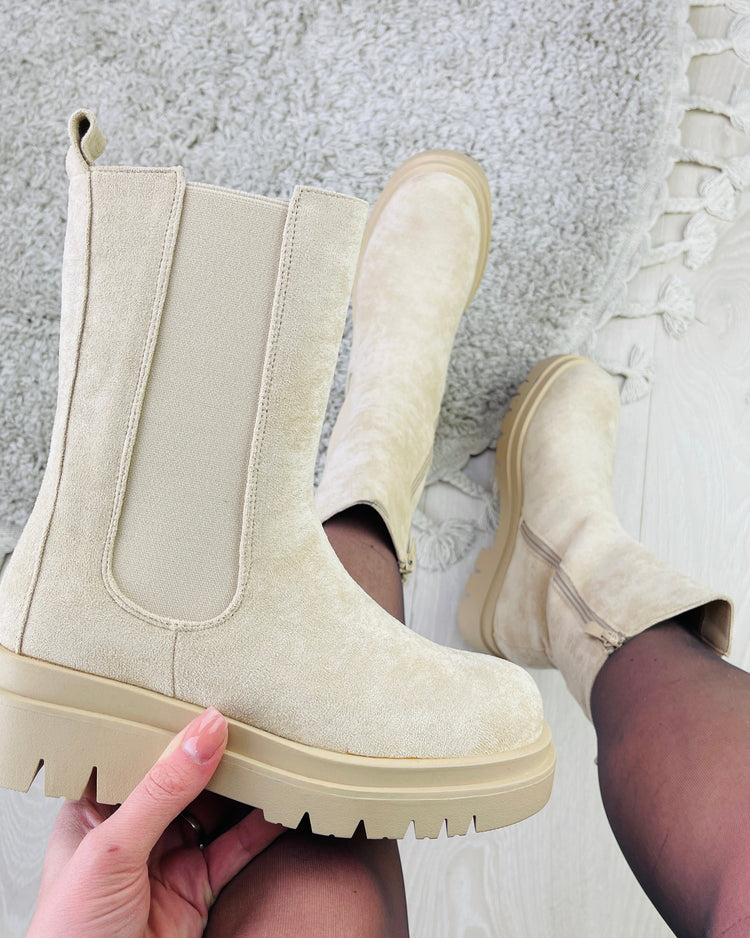 Chelsea Beige Suedine Boots