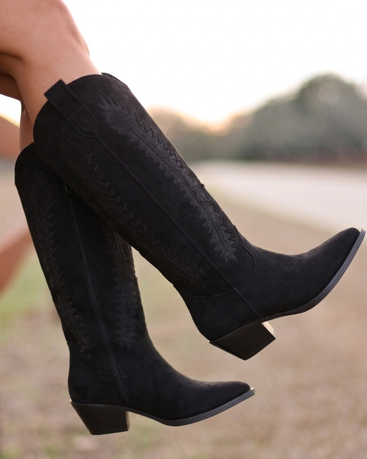 Cowboy Motif Boots - Black