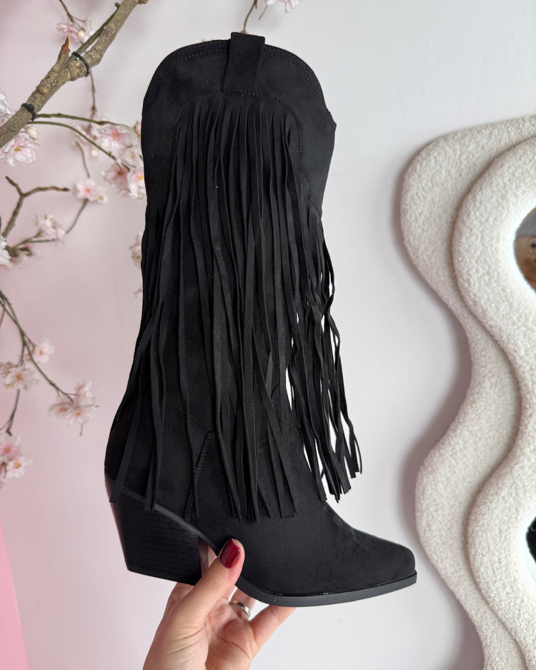 High Black Boots with Fringles