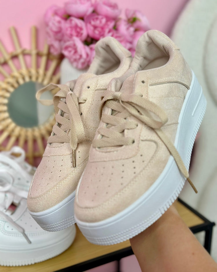 Platform Suedine Beige Sneakers