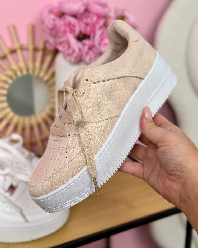 Platform Suedine Beige Sneakers