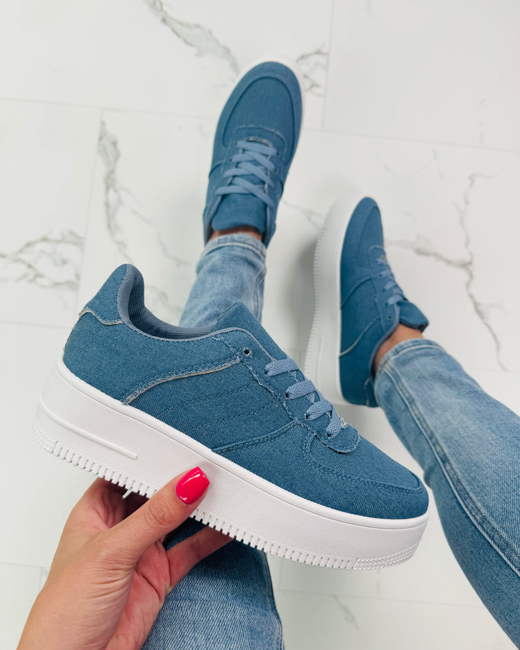 Platform Suedine Denim Sneakers