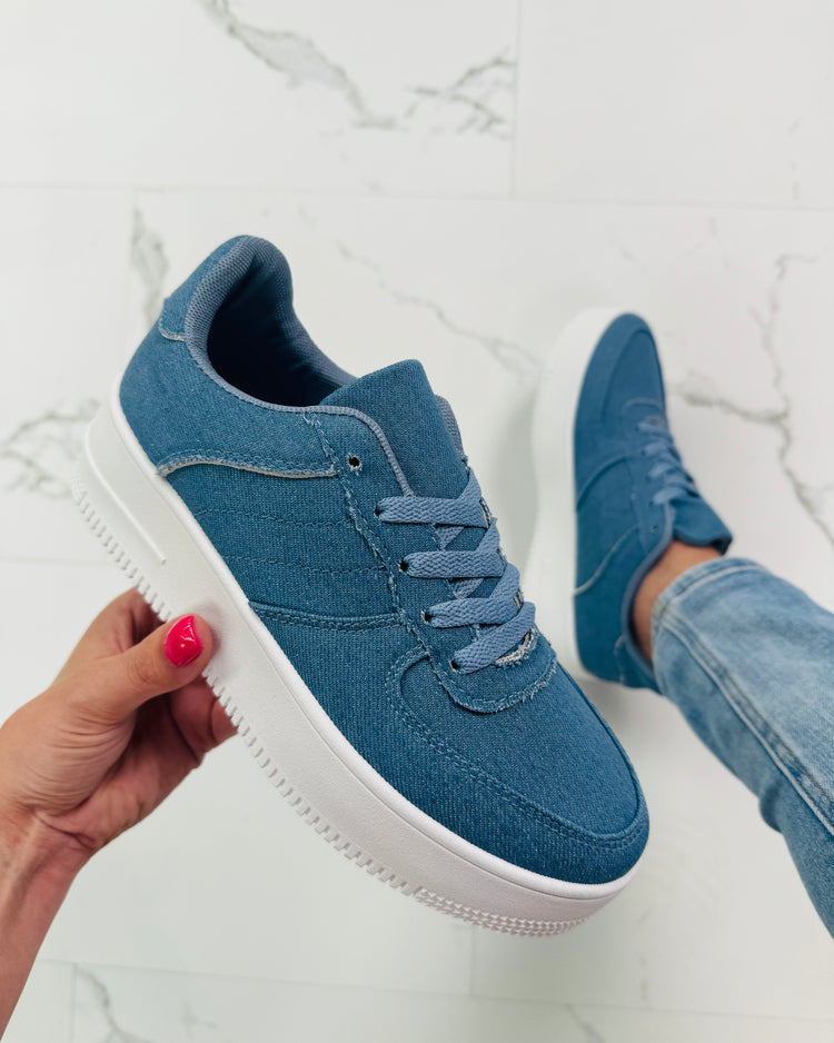 Platform Suedine Denim Sneakers