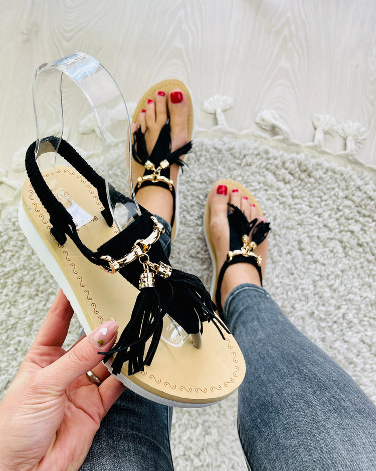 Fringle Black Sandal