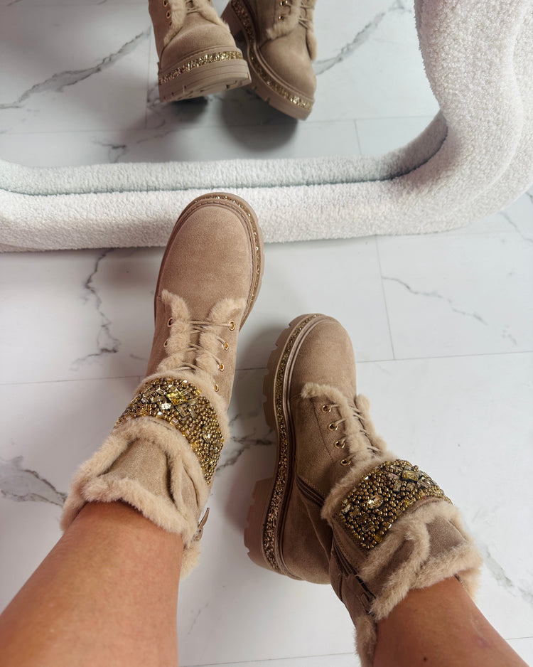 Stone Detail Khaki Boots