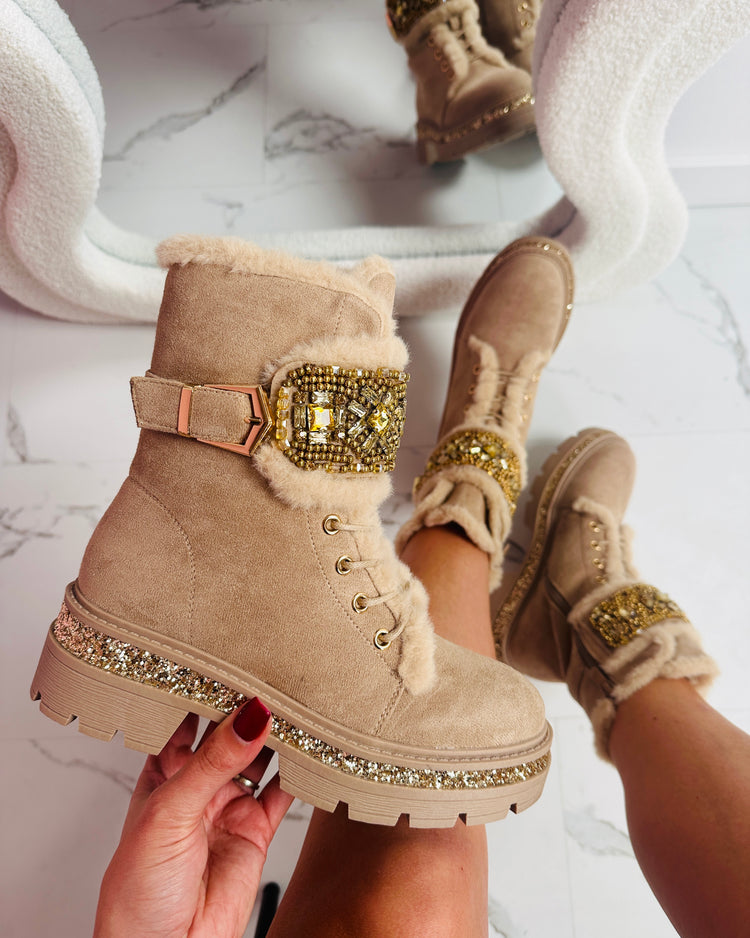 Stone Detail Khaki Boots