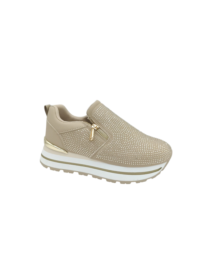 Glitter Zip Khaki Sneaker