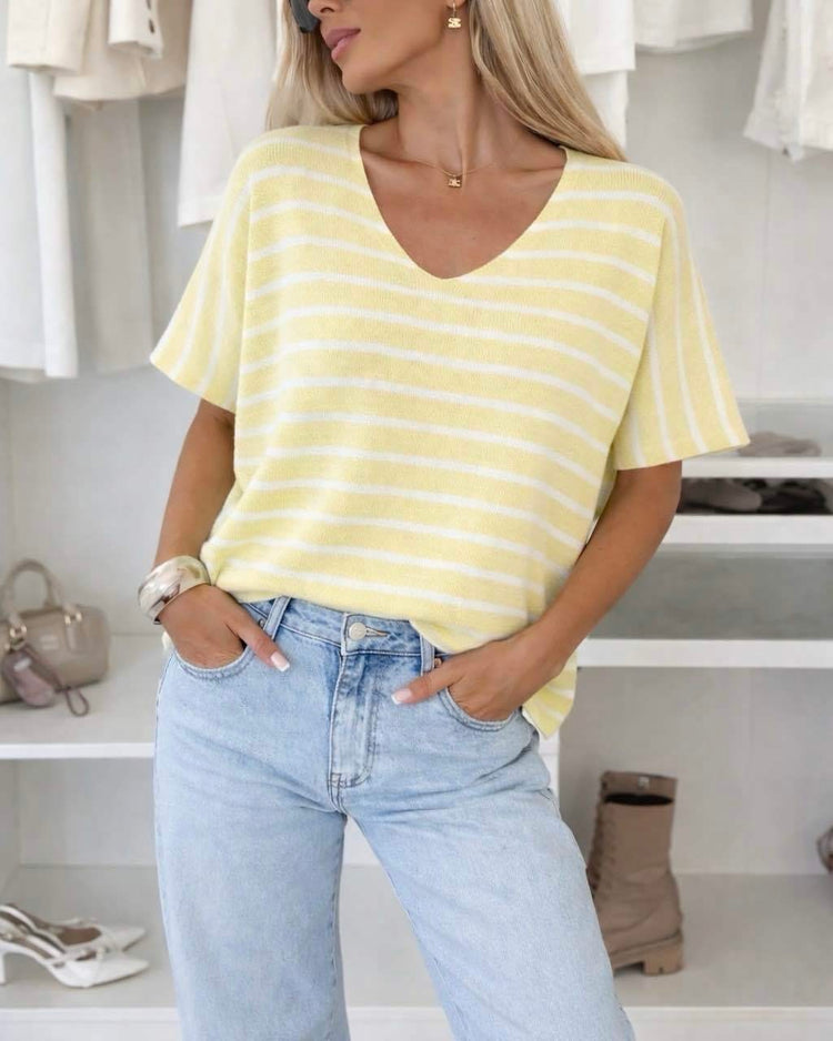 Oversized Stripe Shirt with V-neck