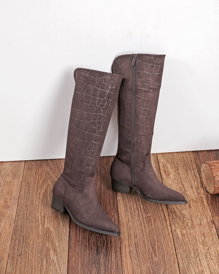Pattern High Boots - Brown