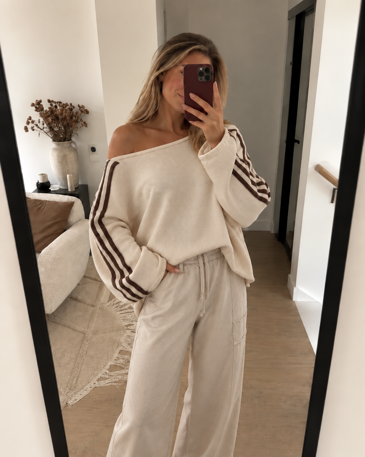 Off Shoulder Stripe Sweater