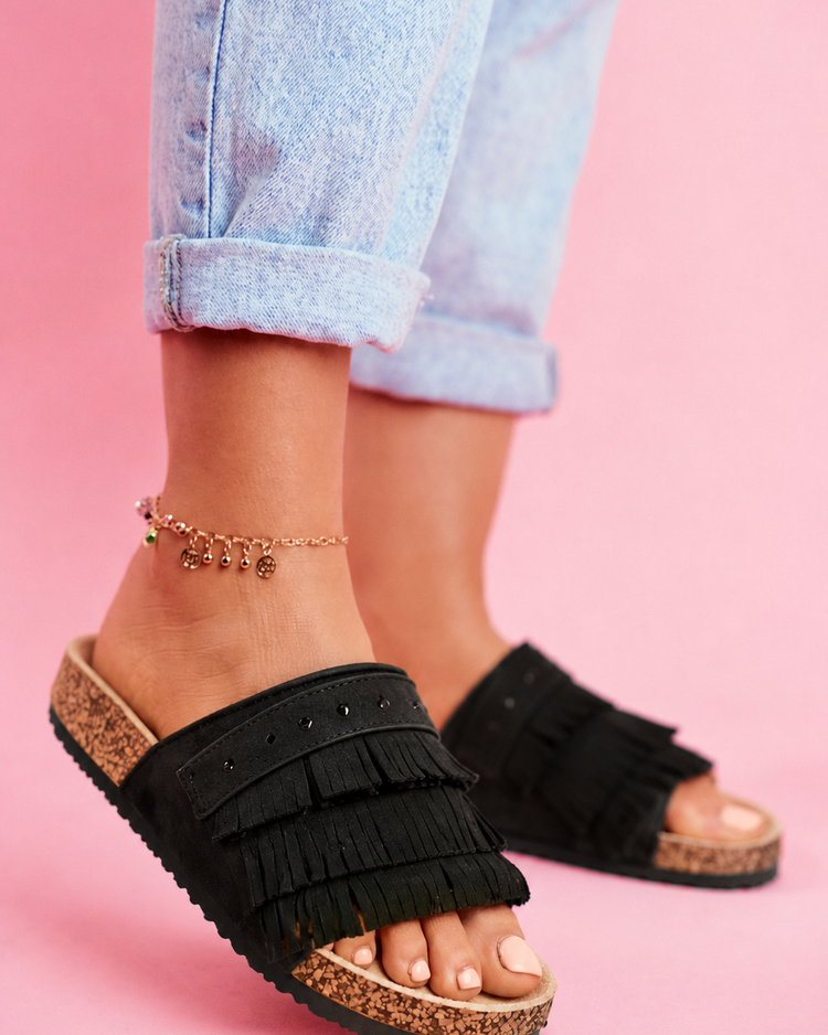 Simone Fringle Black Slides
