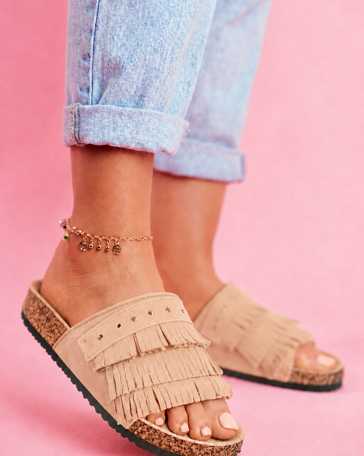 Simone Fringle Khaki Slides