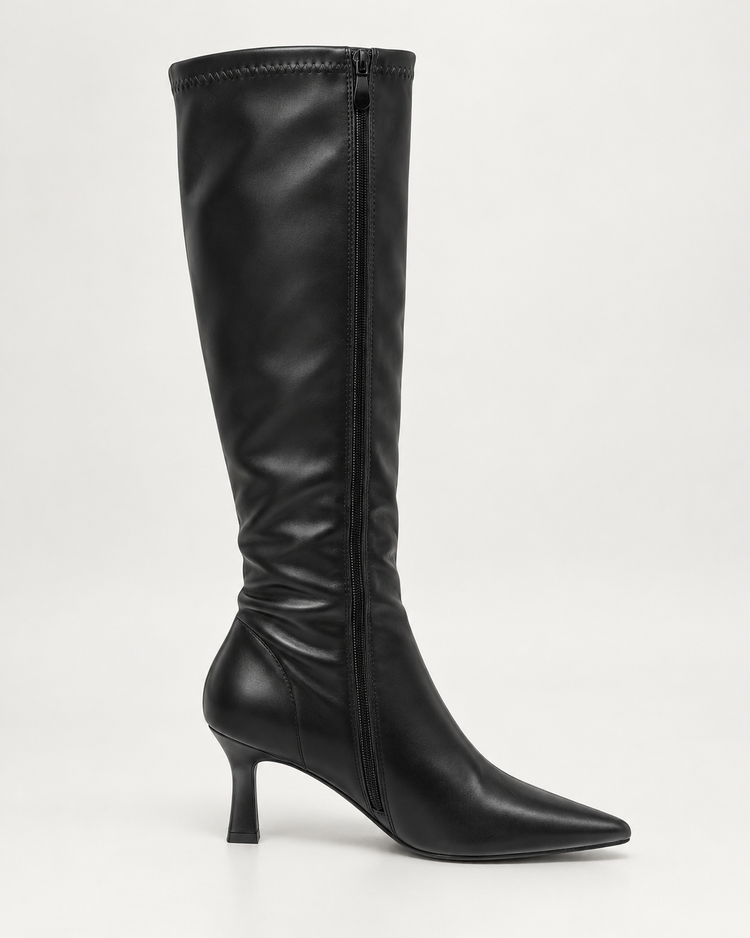 Stretchy PU High Boots - Black
