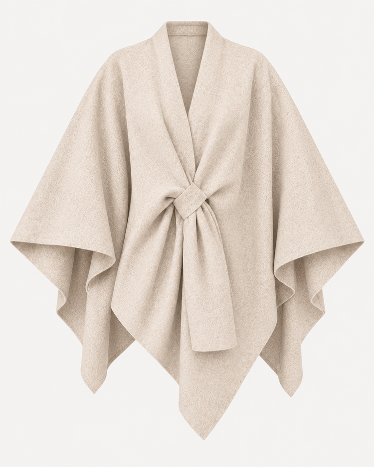 Knot Poncho in Beige – voorkant