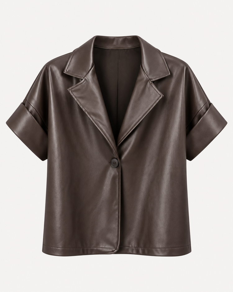 Leatherlook Cropped Blazer in brown