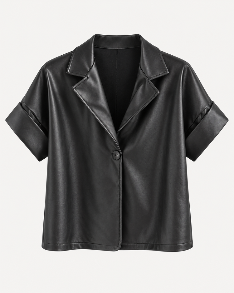 Leatherlook Cropped Blazer in black