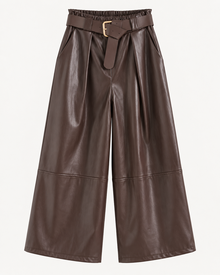 Leatherlook Cropped Wide-Leg Pants in brown