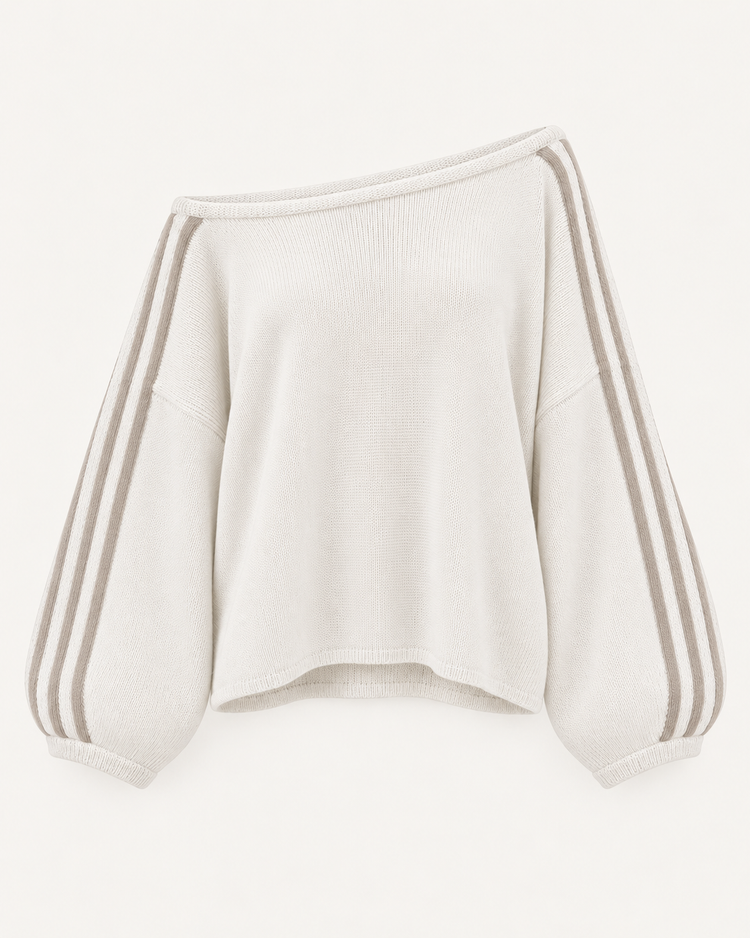 Off Shoulder Stripe Sweater in White - packshot