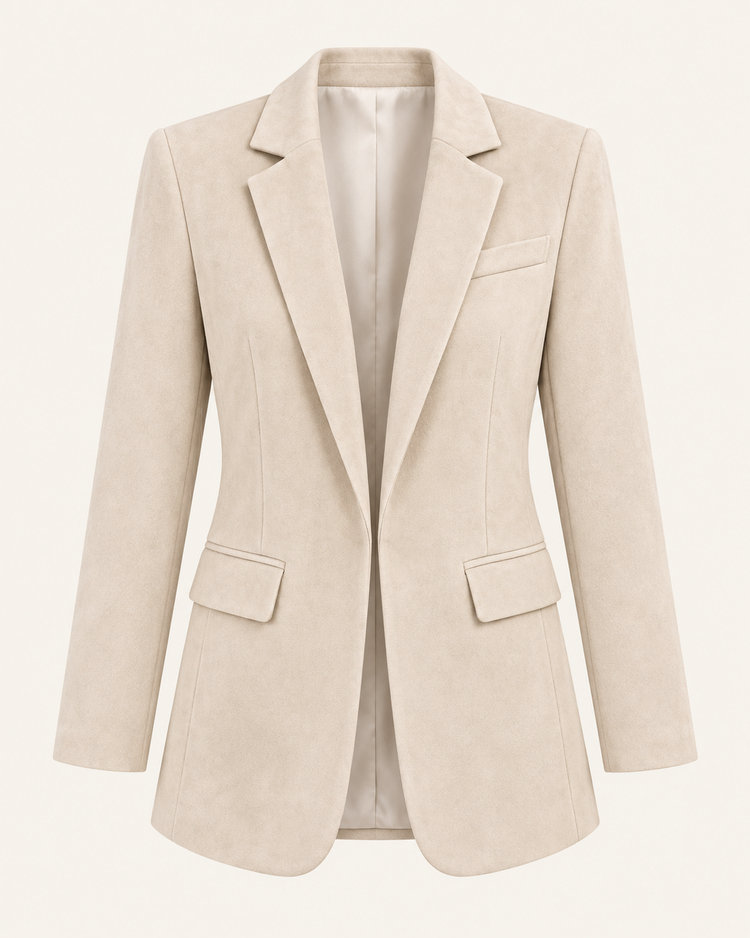 Suedine Blazer in Beige – voorkant