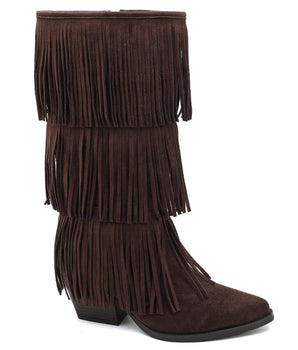 All Over Fringle Brown Boots
