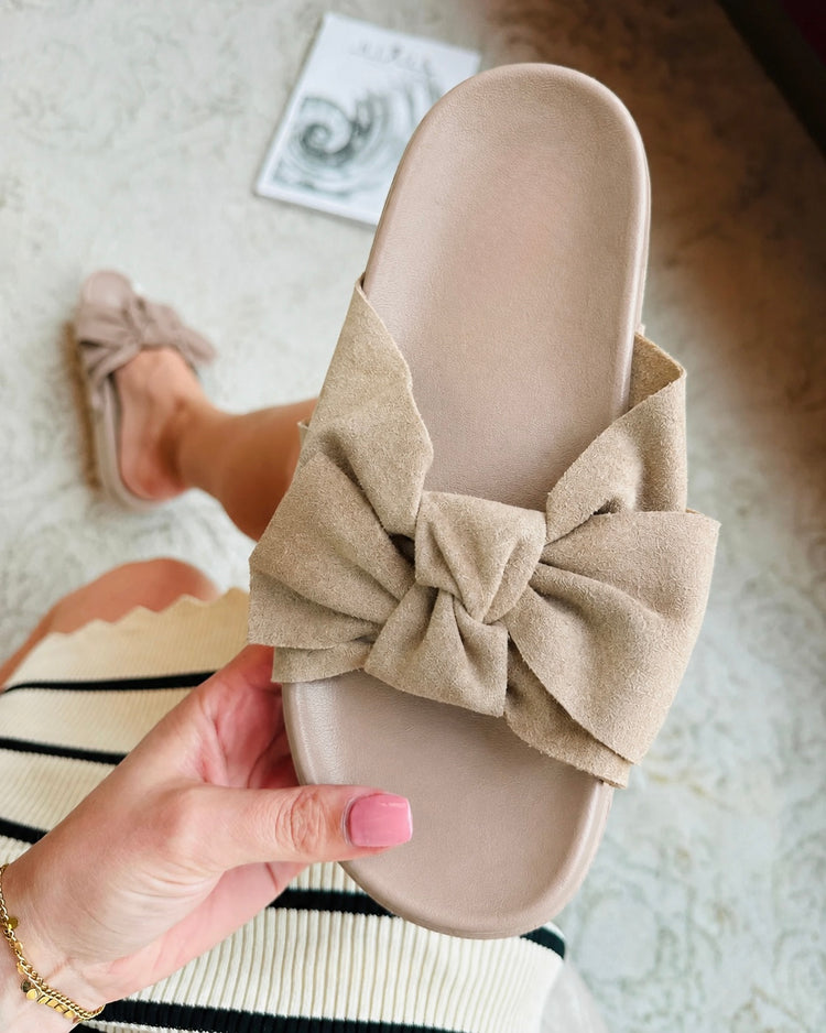 Comfort Bow Khaki Slides
