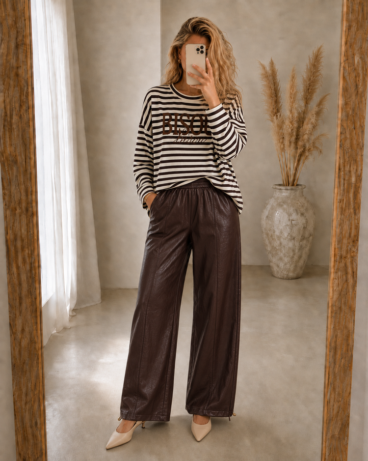 Leather-Look Wide Pants