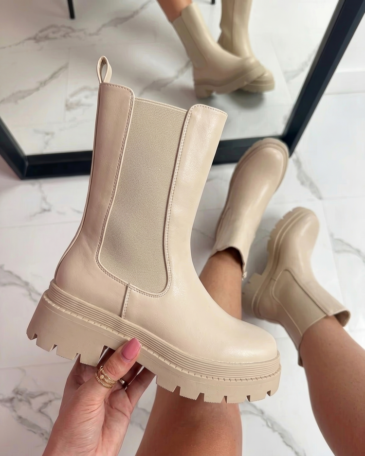 Chelsea Chunky High Boots - Beige