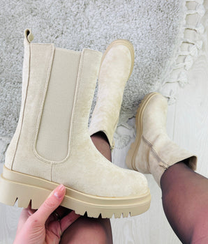 Chelsea Beige Suedine Boots