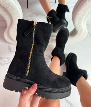 Cozy Black Zipper Boots