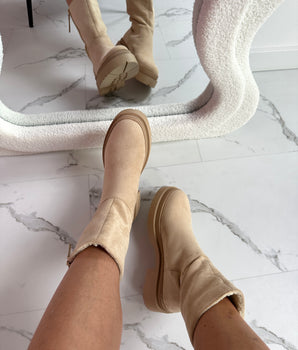 Cozy Beige Zipper Boots