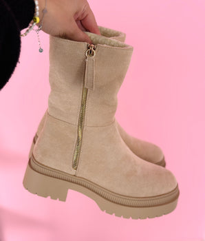 Cozy Beige Zipper Boots