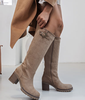 High Gesp Taupe Boots