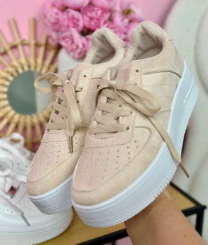 Platform Suedine Beige Sneakers