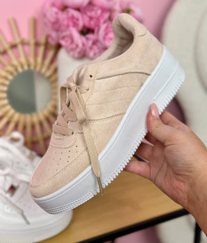 Platform Suedine Beige Sneakers
