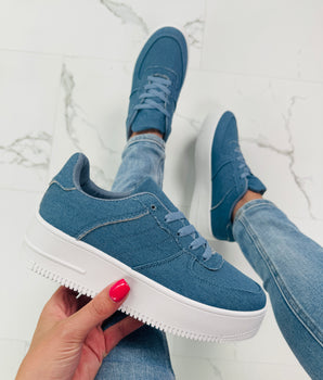 Platform Suedine Denim Sneakers
