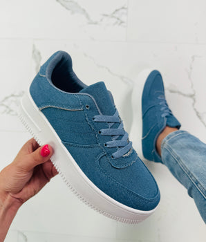 Platform Suedine Denim Sneakers