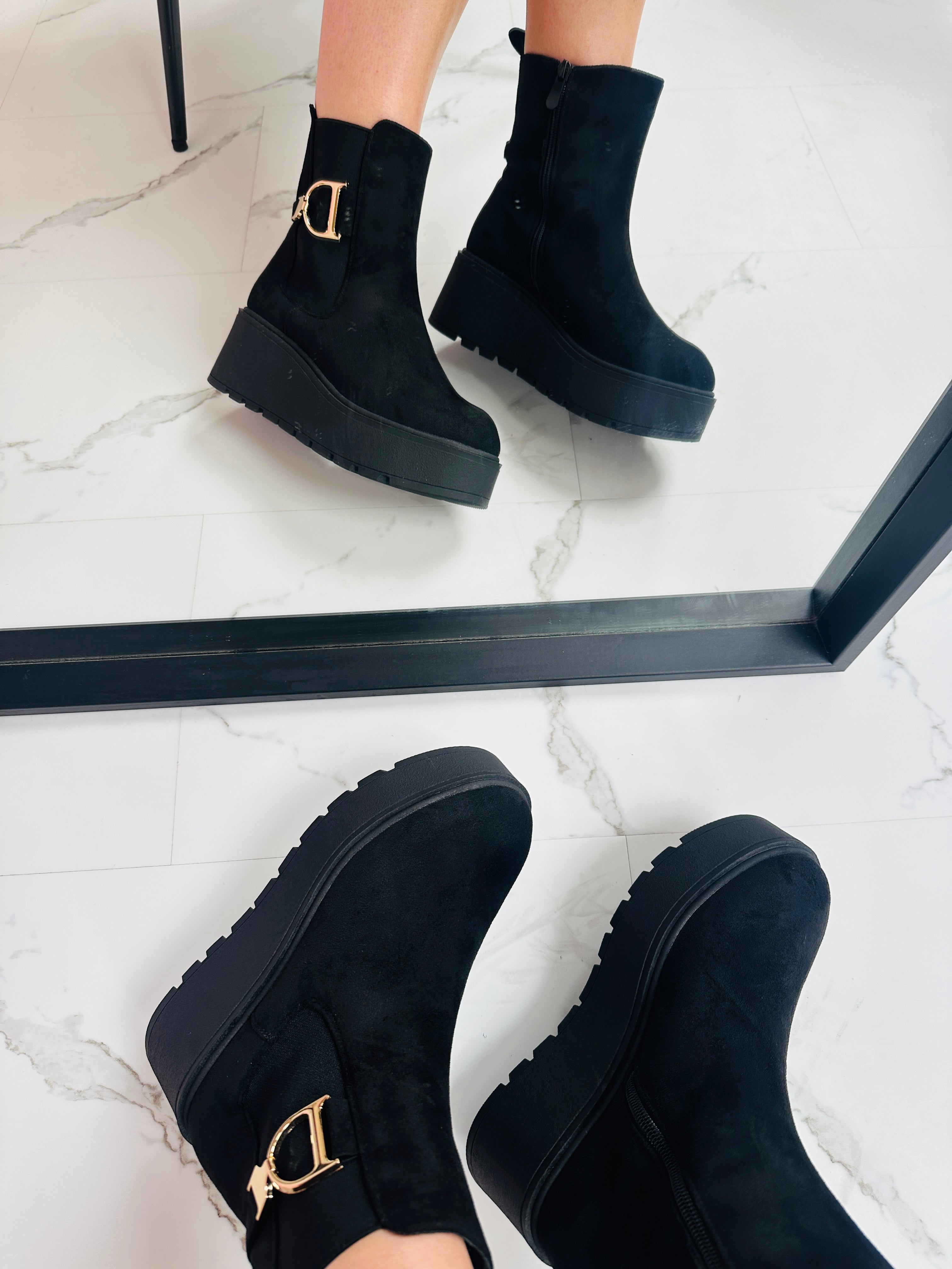 D-Black Wedge Boots