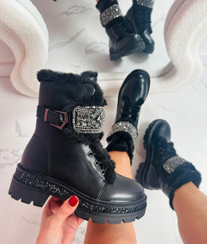 Stone Detail Black Boots