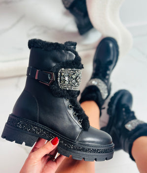 Stone Detail Black Boots