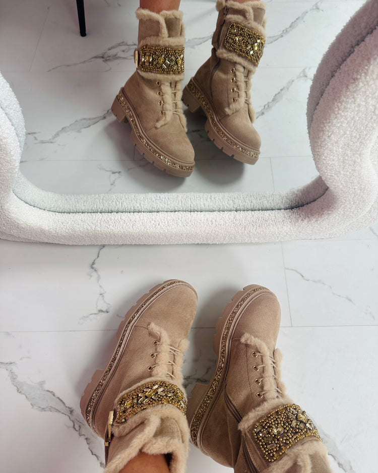 Stone Detail Khaki Boots