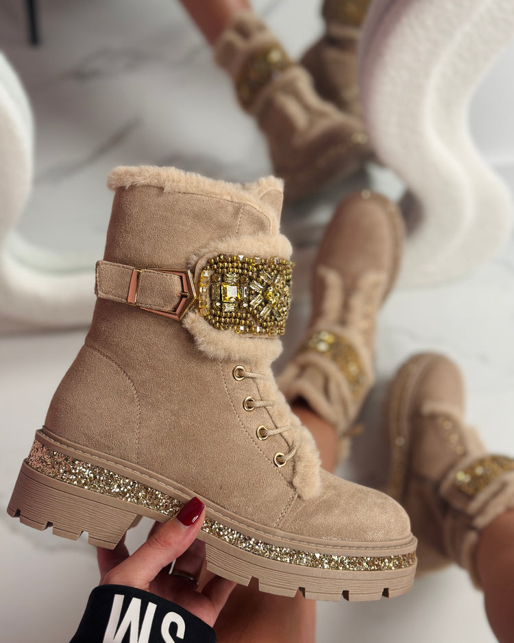 Stone Detail Khaki Boots