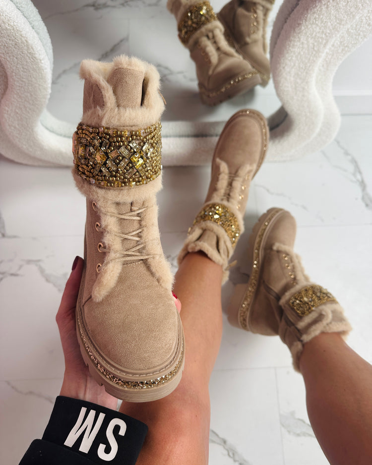 Stone Detail Khaki Boots